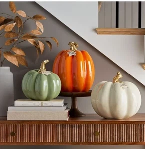 Member's Mark Decorative Pumpkins, Set of 3, Hand Painted with Gold Foil Stem - Picture 1 of 3