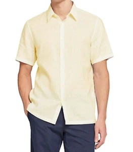 Theory Men's Large Irving 100% Drift Linen SS Relaxed Button Shirt Yellow $175 - Picture 1 of 13