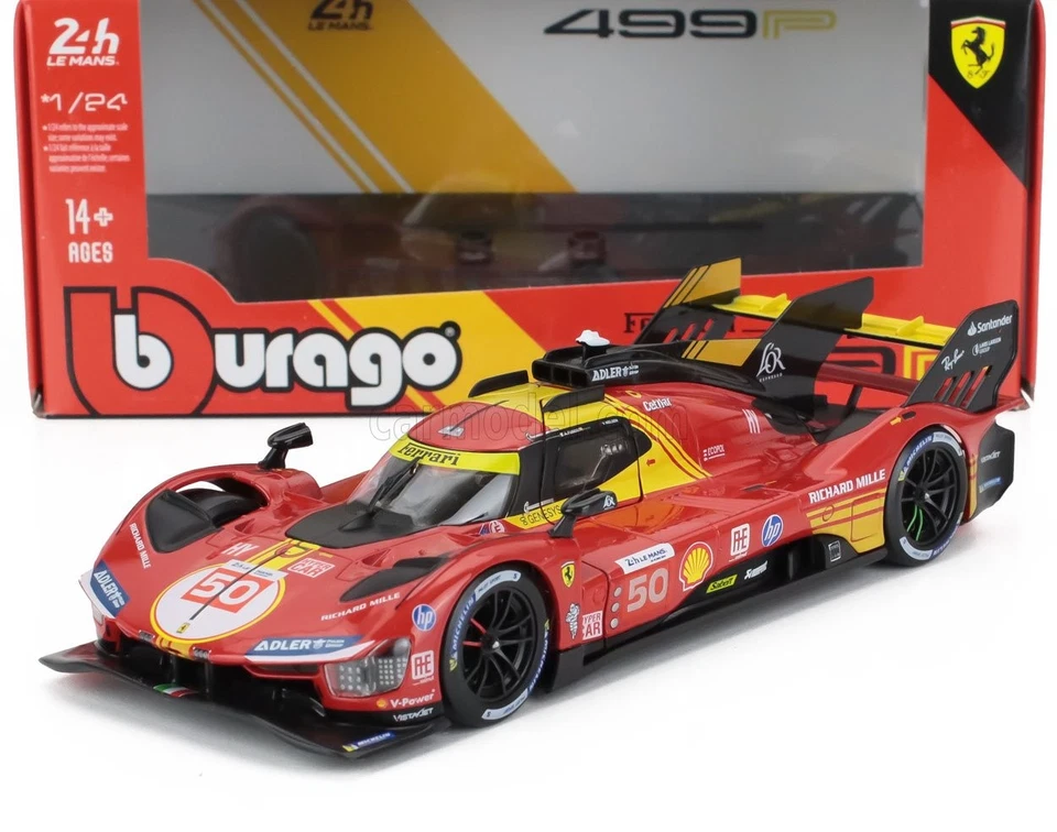 MODELLINO AUTO STATICO BURAGO FERRARI 499P WINNER LE MANS 2024 FUOCO SCALA 1/24 - Immagine 1 di 4