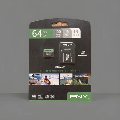 PNY P-SDU64GU3100EX-GE 64GB Elite-X Class 10 U3 V30 MicroSDXC Flash Memory Card - Image 1 of 2