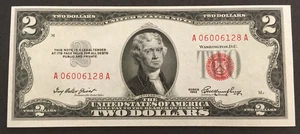 1953 $2.00 TWO DOLLAR RED SEAL Bill uncirculated AA block Low serial number - Picture 1 of 2