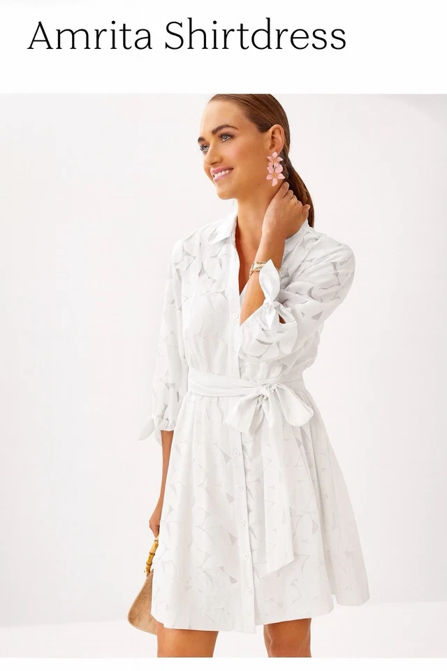 Lilly Pulitzer Amrita Eyelet Midi Dress White Size 8 Shirtdress Beach $278 - Image 1 of 4