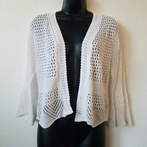 Vtg Y2K Sweet Kizz Womens L Open Knit Crochet Cardigan Sweater Bolero White - Picture 1 of 9