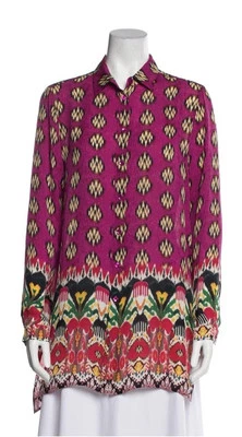 Blusa Etro 100% seda com botões rosa estampa Ikat tamanho EUA 10 (IT 46) - Imagem 1 de 4