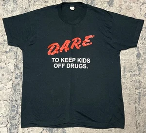 Vintage DARE Drugs T Shirt Mens XL Screen Stars D.A.R.E Single Stitch 80s Black - Picture 1 of 6