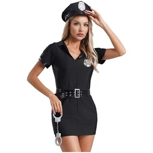 Women Police Uniform Badge Policewoman Partywear 5Pcs Role Play Cop With Hat - Picture 1 of 29