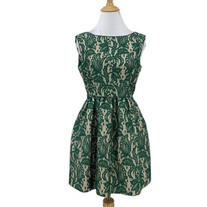 Zara Dress Women S Small Green Nude Lace Overlay Sleeveless V Back Pleated Tulip - Picture 1 of 12