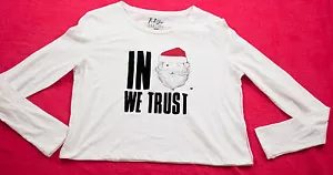 women's Tokyo Darling Christmas top size JUNIOR Medium long sleeve white SANTA - Picture 1 of 5