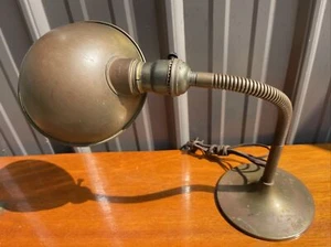 Antique ART DECO Brass Gooseneck Adjustable Desk Lamp Flex Light Nice Patina - Picture 1 of 15