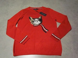 Tommy Hilfiger Sweater Womans Small Petite red cat scarf NWT - Picture 1 of 6