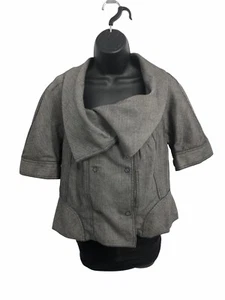 Magaschoni Gray Herringbone Double Breasted Snap Button Blazer Jacket Size 12 - Picture 1 of 7