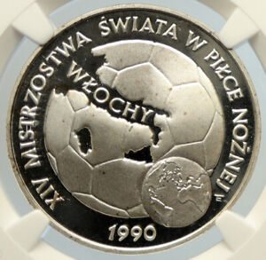 1989 POLAND World Cup FIFA Soccer Silver Proof 20,000 Zlotych Coin NGC i105609