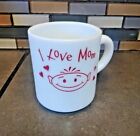 Vintage Milk Glass Coffee Cup Mug I LOVE MOM 8 oz White w Red Script