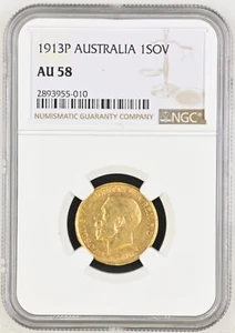 1913 P SOUTH AFRICA Gold SOVEREIGN NGC AU-58 P - Picture 1 of 2
