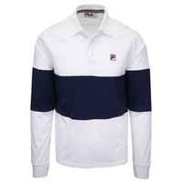 FILA Men's White Navy Two Tone F-Box L/S Polo T-Shirt (S07)