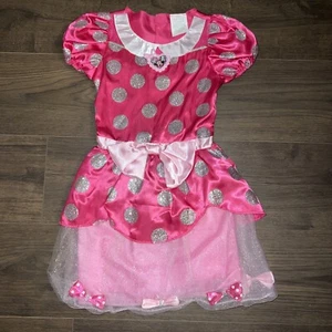 Disney Just Play Pink WSilver Glitter Polka Dots & Bow Charms Costume Dress 4-6X - Picture 1 of 6