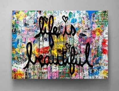 Arte de pared en lienzo BANKSY "La vida es hermosa" lienzo enmarcado arte de pared decoración impresión Foto 1 de 4