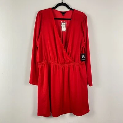Express Long Sleeve Surplice Fit And Flare Red Dress Size XL V Neck - Image 1 of 4