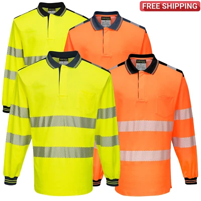 Portwest PW3 Hi Vis Cotton Comfort Polo Shirt High Visibility Summer Work Top - Image 1 of 4