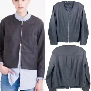 J.CREW Talla 2 Chaqueta Bomber Lana Recortada Sin Cuello GRIS Estilo B7228 $178 - Imagen 1 de 11