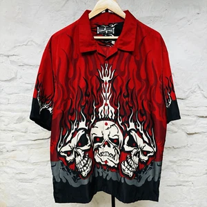 Vintage y2k Steve & Barry's Club Shirt Skulls Flames Biker Flavor Town Skater - Picture 1 of 6