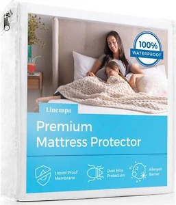 LINENSPA Premium Mattress Protector - White - King Size - Breathable Polyester - - Picture 1 of 8