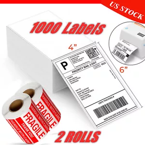 1000 4x6 etiqueta térmica de envío directo para cebra y rollo + 1000 pegatina frágil - Imagen 1 de 12