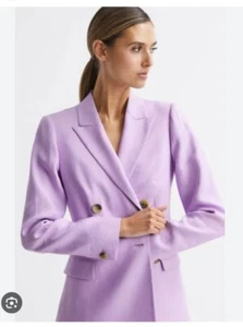 $515 REISS Blazer Jacket Lilac Hollie DOUBLE BREASTED Linen US 14 / UK 18 - Picture 1 of 6