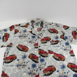 VINTAGE Ocean Current Red woody wagon Casual button up LARGE Hawaiian Vacaction - Picture 1 of 10