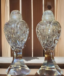 Vintage Cut Clear Crystal (leaded) Glass Pedestal Salt & Pepper Shaker Set 5” H - Picture 1 of 4