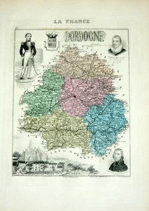 Carte géo Vuillemin Atlas Migeon 1881-24 Dordogne - Périgueux Daumesnil  - Photo 1/2