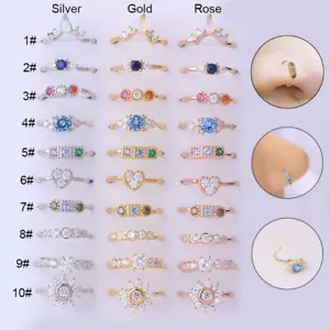 Zircon Nose Septum Ring Ear Cartilage Hoop Piercing Body Jewelry Tragus Earrings - Picture 1 of 25