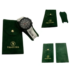 BOLSAS DE RELOJ DE LUJO DE GAMUZA ÚNICA CON LOGOTIPO TJ TROTTERS, VERDE OSCURO/ORO PRECIO DE VENTA SUGERIDO POR EL FABRICANTE 25,00 £ - Imagen 1 de 14