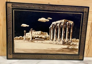 Vintage 1960s Greek Temple Art Plaque Temple of Olympian Zeus Athens - Picture 1 of 4