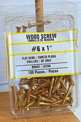 #6 x 1" Corona Perno Latón Macizo Madera Tornillos Cabeza Plana Phillips Drive Cantidad 70 Nuevo Foto 1 de 4