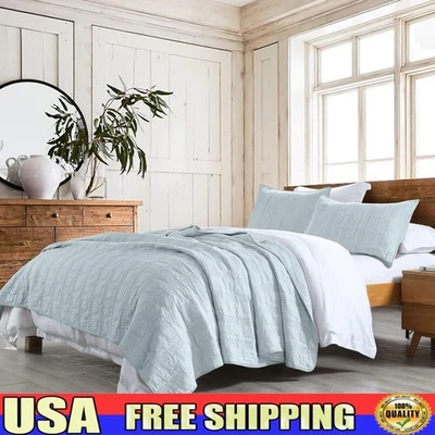 Cotton Quilt Set 3 Piece Bedspread Coverlet W/ Pillowshams Soft Breathable New - Image 1 of 4