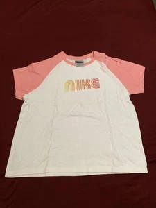 Vintage 90s Y2K Nike Athletics Gym Pink White Retro Raglan Womens Medium T-Shirt - Picture 1 of 5