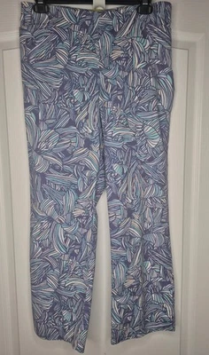 Pantalones vintage para mujer Sigrid Olsen blanco, azul y verde azulado estampado floral abstracto 8P Foto 1 de 4
