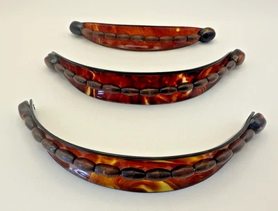 Antiguo juego de tres pasadores alemanes con caparazón de tortiosa con cuentas de celuloide Foto 1 de 4