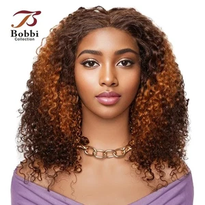 Double Drawn 300 Density Pixie Curl 13x4 Lace Front Perücke Braun Ingwer Echthaar - Bild 1 von 28