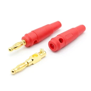 4 Pcs 4mm Cable Pin Pure Copper Gold Plated Lantern Head Plug Connector - Photo 1/9