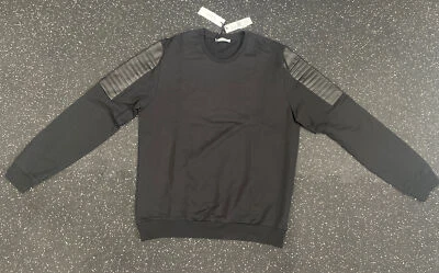 VERSACE COLLECTION MEN'S BLACK CREWNECK PULLOVER SWEATER WITH LEATHER SIZE XL - Image 1 of 4