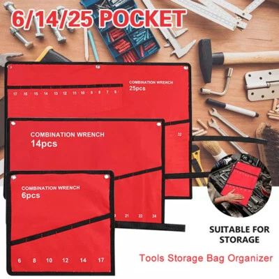 6~ 25 Pocket Canvas Spanner Wrench Tool Roll Up Storage Bag Organizer Pouch Cas↔ - Image 1 of 4