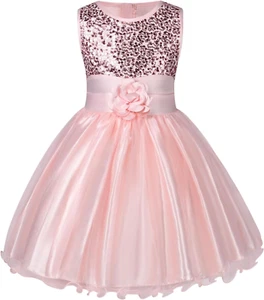 Kinder Mädchen Kleid Festlich Ärmellos Pailletten Blume Mädchen Tüllkleid Tutu P - Bild 1 von 9