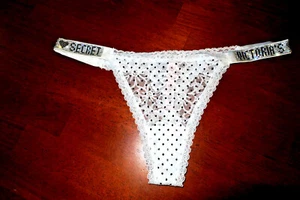 L ❤️ Victoria's Secret ❤️STRING BRAZILIAN THONG❤️ SATIN lace RHINESTONES Panties - Picture 1 of 4