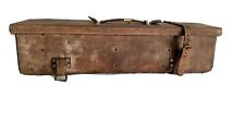 antique car  leather  trunk 27” w 6” deep 10lbs Straps handle grommets Patina