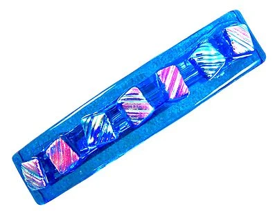Dichroic Glass Barrette Large Clip 3.5" 90mm Teal Blue Textured Pink Orange Dots - Image 1 of 4