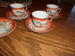 fleetwood demitasse cups and saucers- DRAGON very vintage pcs.3 cups/4 scrs. - Picture 1 of 5
