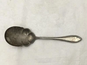 Antique Scalloped Serving Spoon Extra Plate Coin Silver Beaded Edge - Picture 1 of 6