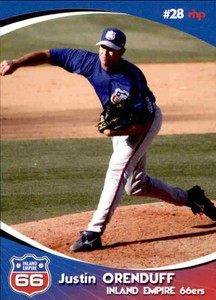 2009 Inland Empire 66ers Grandstand #17 Justin Orenduff Chesapeake Virginia Card